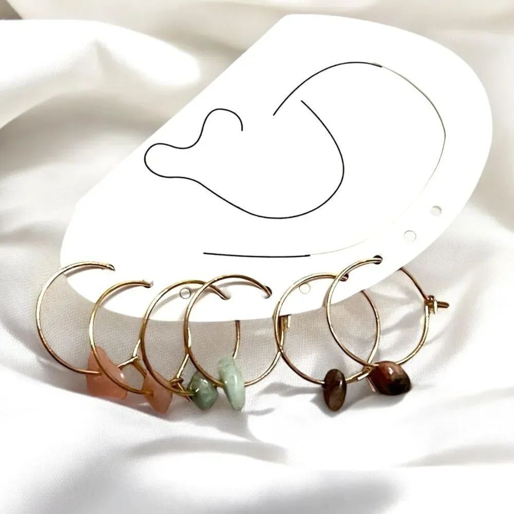 💎2/$30💎 Multicolor Gemstone Gold Tone Dainty Hoop Earrings Set
